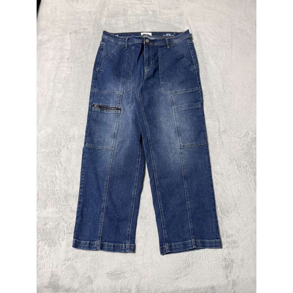 Nicole Miller Jeans Womens 10 Soho High Rise Wide Leg Cargo Blue Denim 32x26